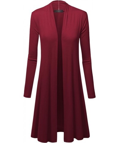 Women's Solid Long Sleeve Open Front Long Cardigan Wsk1048_wine $12.97 Sweaters