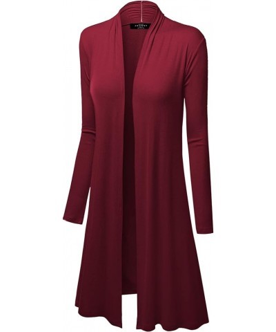 Women's Solid Long Sleeve Open Front Long Cardigan Wsk1048_wine $12.97 Sweaters