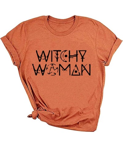 Womens Halloween T-Shirt Funny Short Sleeve Witch Please Graphic Tees Tops Orange-3 $12.53 T-Shirts