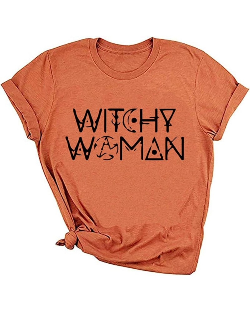 Womens Halloween T-Shirt Funny Short Sleeve Witch Please Graphic Tees Tops Orange-3 $12.53 T-Shirts