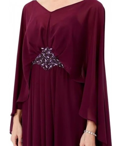 Long Sleeve Mother of The Bride Dresses for Wedding Chiffon V Neck Formal Evening Dress with Cape Burgundy $37.24 Dresses