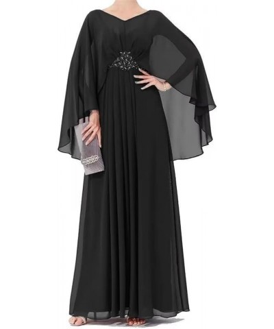 Long Sleeve Mother of The Bride Dresses for Wedding Chiffon V Neck Formal Evening Dress with Cape Burgundy $37.24 Dresses