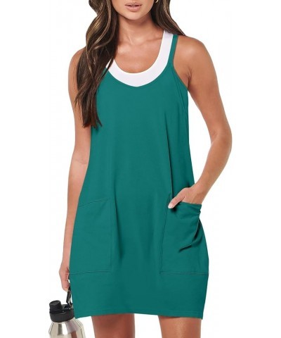 Women 2024 Summer Sleeveless Mini Dress Casual Short Sundress Workout Tennis Athletic Onesie with Built in Shorts Teal $14.70...