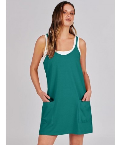 Women 2024 Summer Sleeveless Mini Dress Casual Short Sundress Workout Tennis Athletic Onesie with Built in Shorts Teal $14.70...