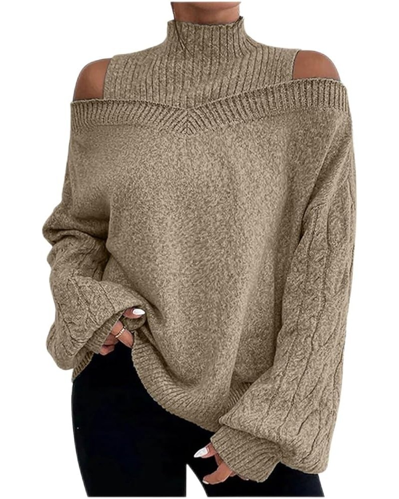 Women's Turtleneck Off The Shoulder Sweaters Oversized Sexy Long Sleeve Ribbed Knit Pullover Outfit Sweater Khaki $13.24 Swea...