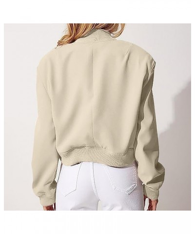 Jackets For Women Fashion Women's Stand Collar Double Pocket Solid Color Motorcycle Jacket Long Sleeve Coat White $14.26 Jackets