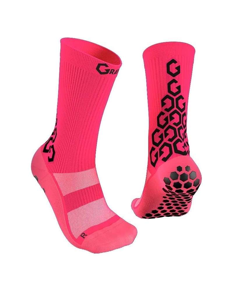 Gravity Pro Grip Socks with Non-Slip Technology, Soccer, Running, Basketball, Unisex, Crew Length Pink $15.29 Activewear