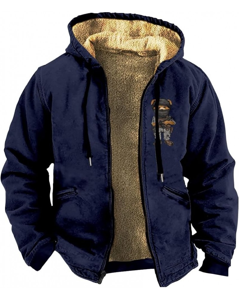 Peso Pluma Bear Double PP Zipper Hoodie Unisex Long Sleeve Thickened Jacket Casual Streetwear Winter Coat Navy Blue $20.39 Un...