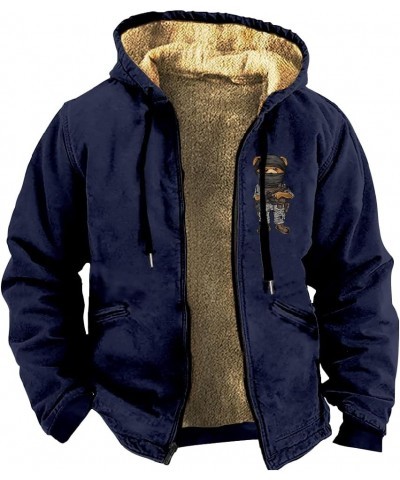 Peso Pluma Bear Double PP Zipper Hoodie Unisex Long Sleeve Thickened Jacket Casual Streetwear Winter Coat Navy Blue $20.39 Un...