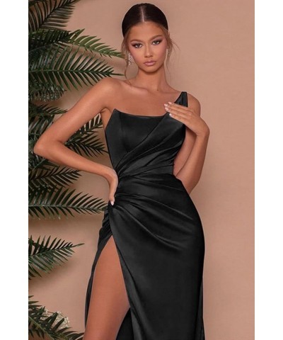 One Shoulder Prom Dresses with Slit for Women Long Pleated Satin Mermaid Evening Party Gowns Royal Blue $29.14 Dresses