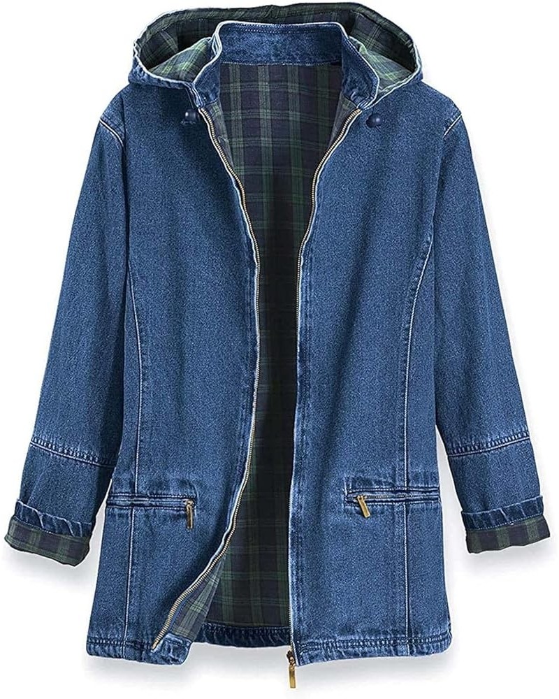 Women's Flannel Lined Denim Jacket | Detachable Hood | Zip Front and Side Pockets | 100% Cotton Denim $41.80 Jackets