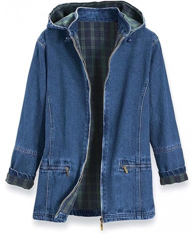 Women's Flannel Lined Denim Jacket | Detachable Hood | Zip Front and Side Pockets | 100% Cotton Denim $41.80 Jackets