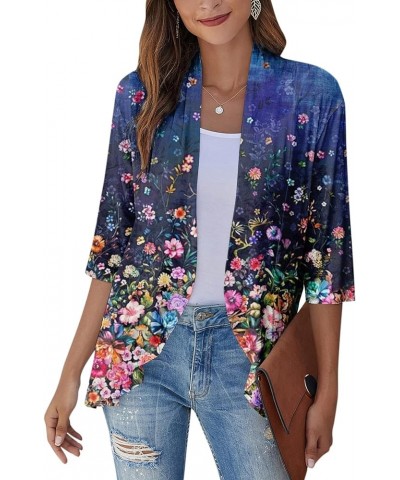 Long Sleeve Kimono for Women Lightweight 3/4 Sleeve Cardigans Retro Print Jackets Casual Duster Blouse Tops Coat 7-blue $8.36...