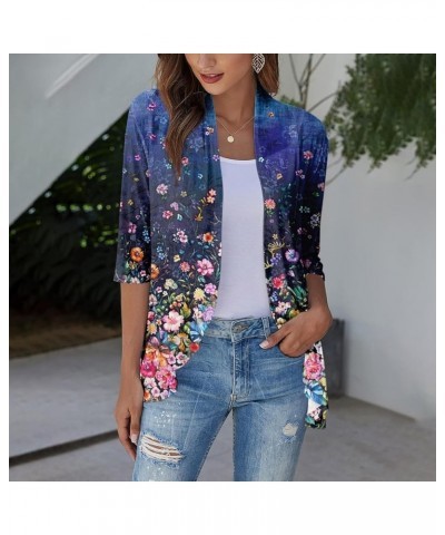 Long Sleeve Kimono for Women Lightweight 3/4 Sleeve Cardigans Retro Print Jackets Casual Duster Blouse Tops Coat 7-blue $8.36...