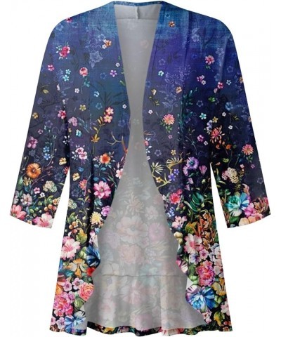 Long Sleeve Kimono for Women Lightweight 3/4 Sleeve Cardigans Retro Print Jackets Casual Duster Blouse Tops Coat 7-blue $8.36...