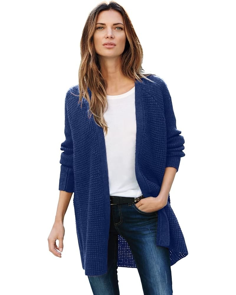 Women's Plus Size Open Front Waffle Cardigan Oversized Long Lightweight Sweater Evening Blue $20.28 Sweaters