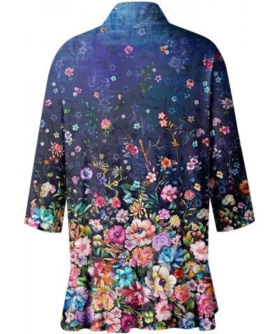 Long Sleeve Kimono for Women Lightweight 3/4 Sleeve Cardigans Retro Print Jackets Casual Duster Blouse Tops Coat 7-blue $8.36...