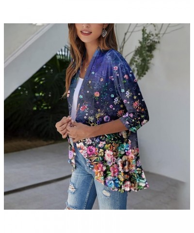 Long Sleeve Kimono for Women Lightweight 3/4 Sleeve Cardigans Retro Print Jackets Casual Duster Blouse Tops Coat 7-blue $8.36...