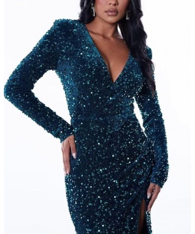 Long Sleeve Prom Dress with Slit Sequin Long Sparkly Long Sleeve Formal Dress Evening Party Gowns White $32.76 Dresses