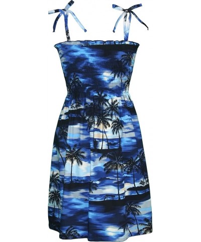 Women's Waimea Sunset Hawaiian Smocked Sundress Blue $15.68 Dresses