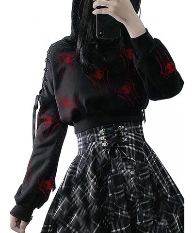 Women's Hoodie Long Sleeve Ear Cat Off Shoulder Lace Up Cropped Top Gothic Oversized Pullover Sweatshirt A-red $17.99 Hoodies...