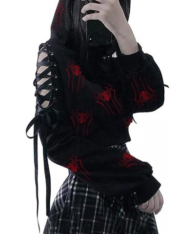 Women's Hoodie Long Sleeve Ear Cat Off Shoulder Lace Up Cropped Top Gothic Oversized Pullover Sweatshirt A-red $17.99 Hoodies...