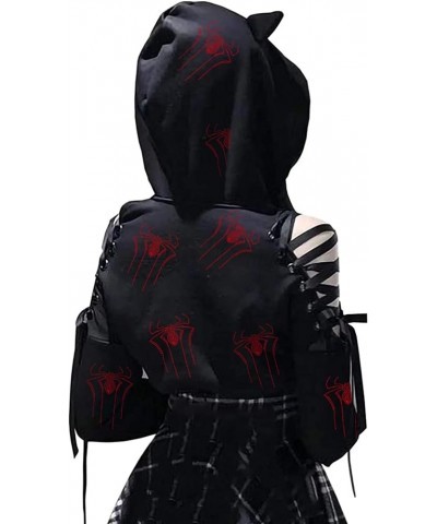 Women's Hoodie Long Sleeve Ear Cat Off Shoulder Lace Up Cropped Top Gothic Oversized Pullover Sweatshirt A-red $17.99 Hoodies...