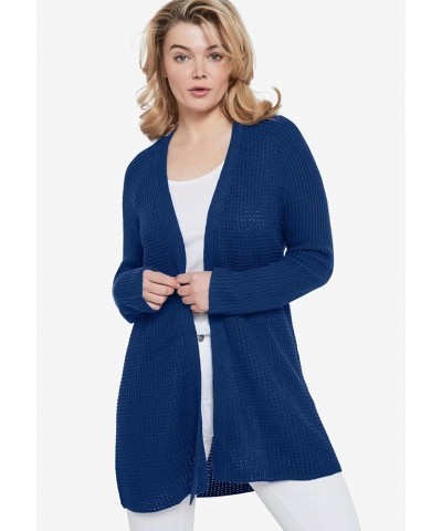 Women's Plus Size Open Front Waffle Cardigan Oversized Long Lightweight Sweater Evening Blue $20.28 Sweaters