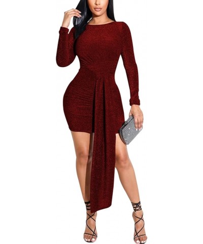 Women's Bodycon Ribbed Long Dresses Deep V Neck Long Sleeves Club Night Party Sweater Dress 10936wine Red $13.33 Dresses