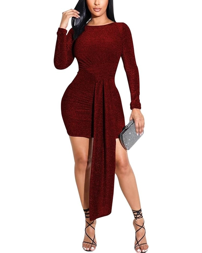 Women's Bodycon Ribbed Long Dresses Deep V Neck Long Sleeves Club Night Party Sweater Dress 10936wine Red $13.33 Dresses