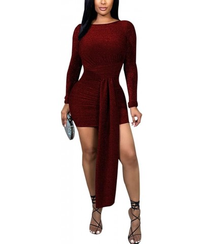 Women's Bodycon Ribbed Long Dresses Deep V Neck Long Sleeves Club Night Party Sweater Dress 10936wine Red $13.33 Dresses