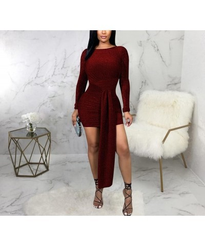 Women's Bodycon Ribbed Long Dresses Deep V Neck Long Sleeves Club Night Party Sweater Dress 10936wine Red $13.33 Dresses