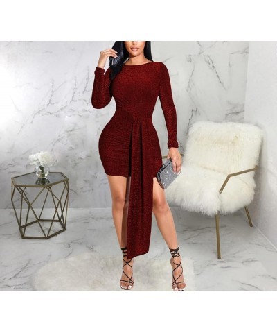 Women's Bodycon Ribbed Long Dresses Deep V Neck Long Sleeves Club Night Party Sweater Dress 10936wine Red $13.33 Dresses