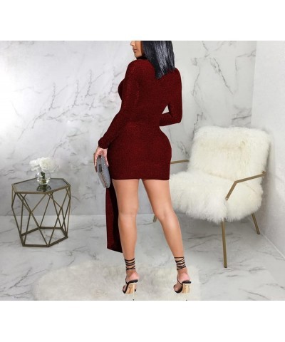 Women's Bodycon Ribbed Long Dresses Deep V Neck Long Sleeves Club Night Party Sweater Dress 10936wine Red $13.33 Dresses