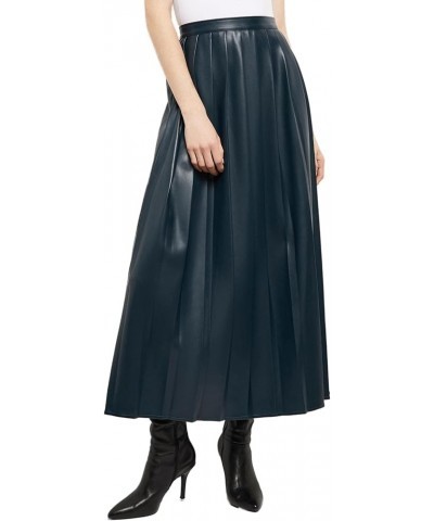 Bussiness Women Skirt Unlined, Hand Wash Cold Water for Ladies & Girls Pleated Vegan Leather Maxi Skirt, Marine Teal, Marine ...