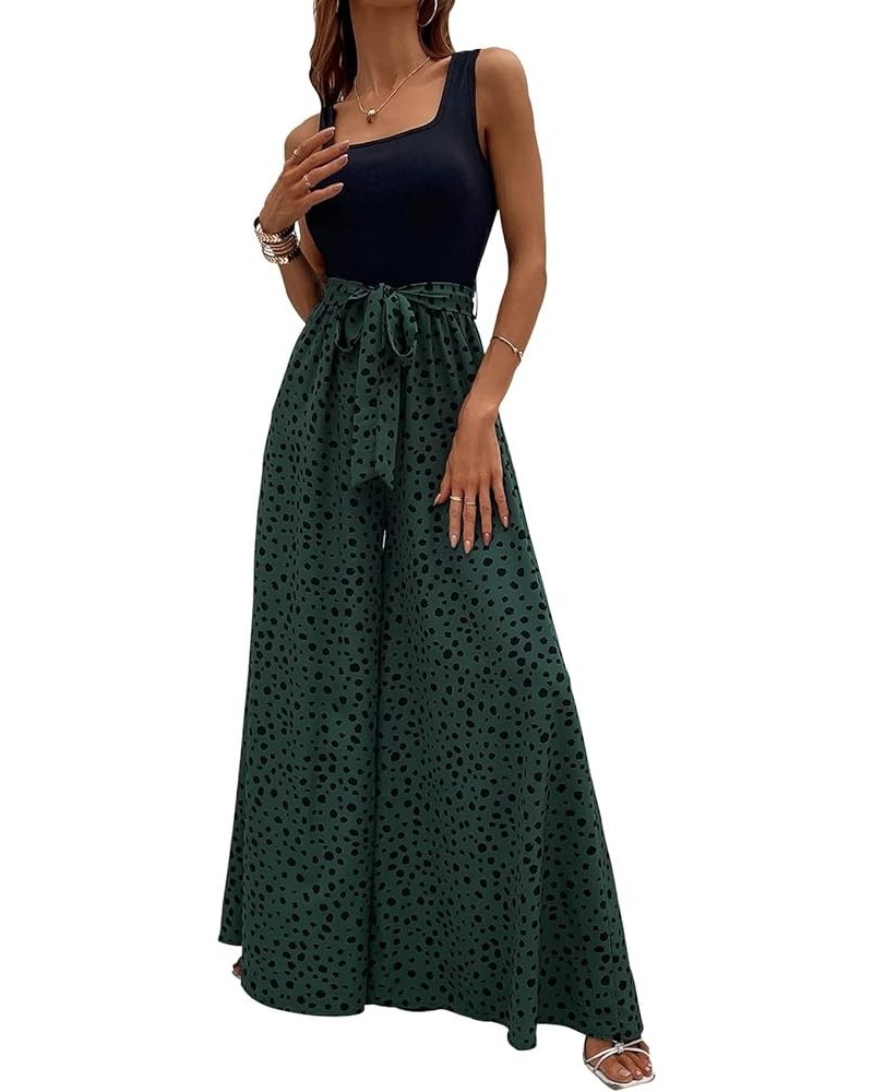 Women's Jumpsuits Dressy Casual Summer Loose Wide Leg Tank Top Jumpsuit with Belt 5642green $19.27 Dresses