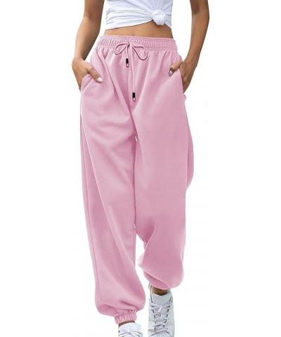 Womens High Waisted Sweatpants with Pockets 2024 Fall Y2k Jogger Pants Baggy Lounge Trousers Cinch Bottom Sweatpants A08-pink...