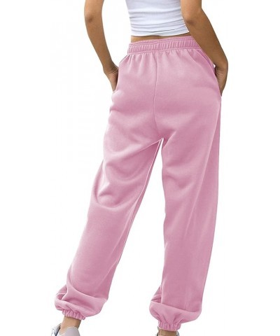 Womens High Waisted Sweatpants with Pockets 2024 Fall Y2k Jogger Pants Baggy Lounge Trousers Cinch Bottom Sweatpants A08-pink...