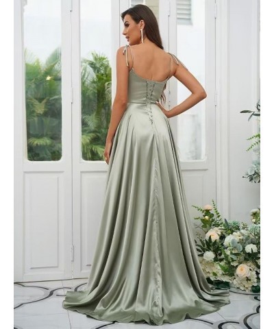 Women's Spaghetti Straps Satin Bridesmaid Dresses with Slit A Line Long Formal Party Dresses with Slit QA089 Peacock $28.04 D...