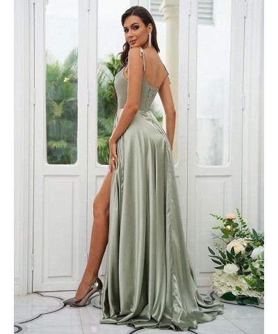 Women's Spaghetti Straps Satin Bridesmaid Dresses with Slit A Line Long Formal Party Dresses with Slit QA089 Peacock $28.04 D...