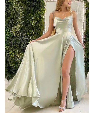 Women's Spaghetti Straps Satin Bridesmaid Dresses with Slit A Line Long Formal Party Dresses with Slit QA089 Peacock $28.04 D...