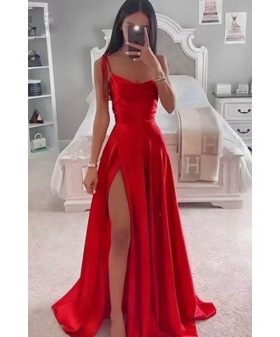 Women's Spaghetti Straps Satin Bridesmaid Dresses with Slit A Line Long Formal Party Dresses with Slit QA089 Peacock $28.04 D...