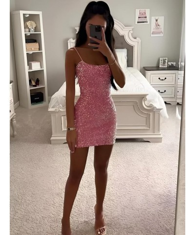 Women's Sparkly Sequin Homecoming Dresses for Teens Spaghetti Strap Tight Short Corset Prom Dresses Black $30.79 Dresses