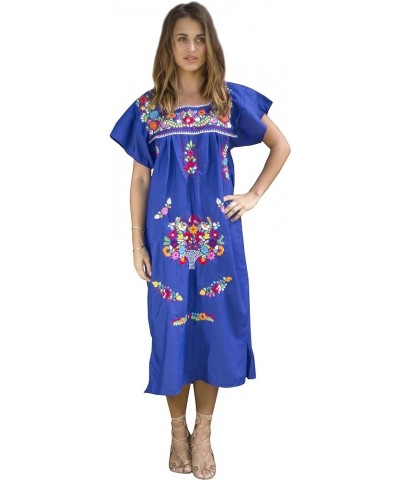 Hand Embroidered Authentic Mexican Peasant Dress Blue $21.15 Dresses