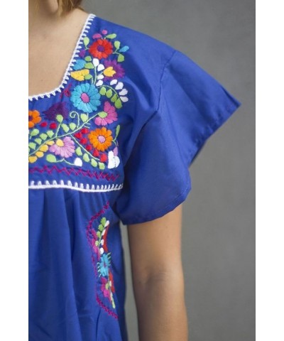 Hand Embroidered Authentic Mexican Peasant Dress Blue $21.15 Dresses