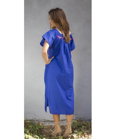 Hand Embroidered Authentic Mexican Peasant Dress Blue $21.15 Dresses