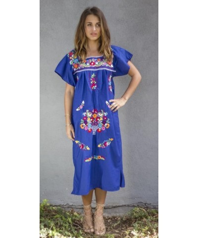 Hand Embroidered Authentic Mexican Peasant Dress Blue $21.15 Dresses