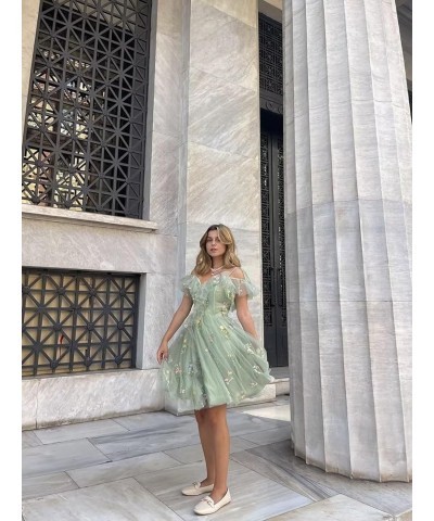 Women's Homecoming Dresses Short Flower Embroidery Tulle Formal Prom Dresses for Teens 3-blue $26.99 Dresses