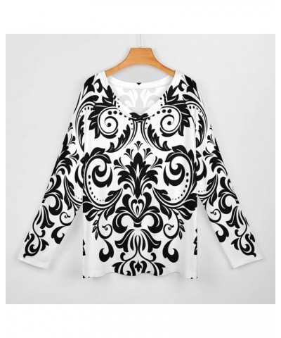 Women's Long Sleeve T Shirts Fall Loose Fit V Neck Tee Shirts Casual Comfy Soft Lightweight Tops (S-3XL) White Black Floral D...