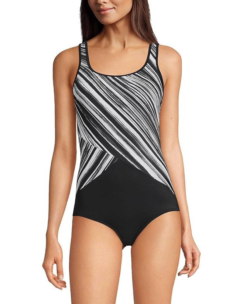 Women's Chlorine Resistant Soft Cup Tugless Sporty One Piece Swimsuit Black/White Ombre $33.88 Swimsuits